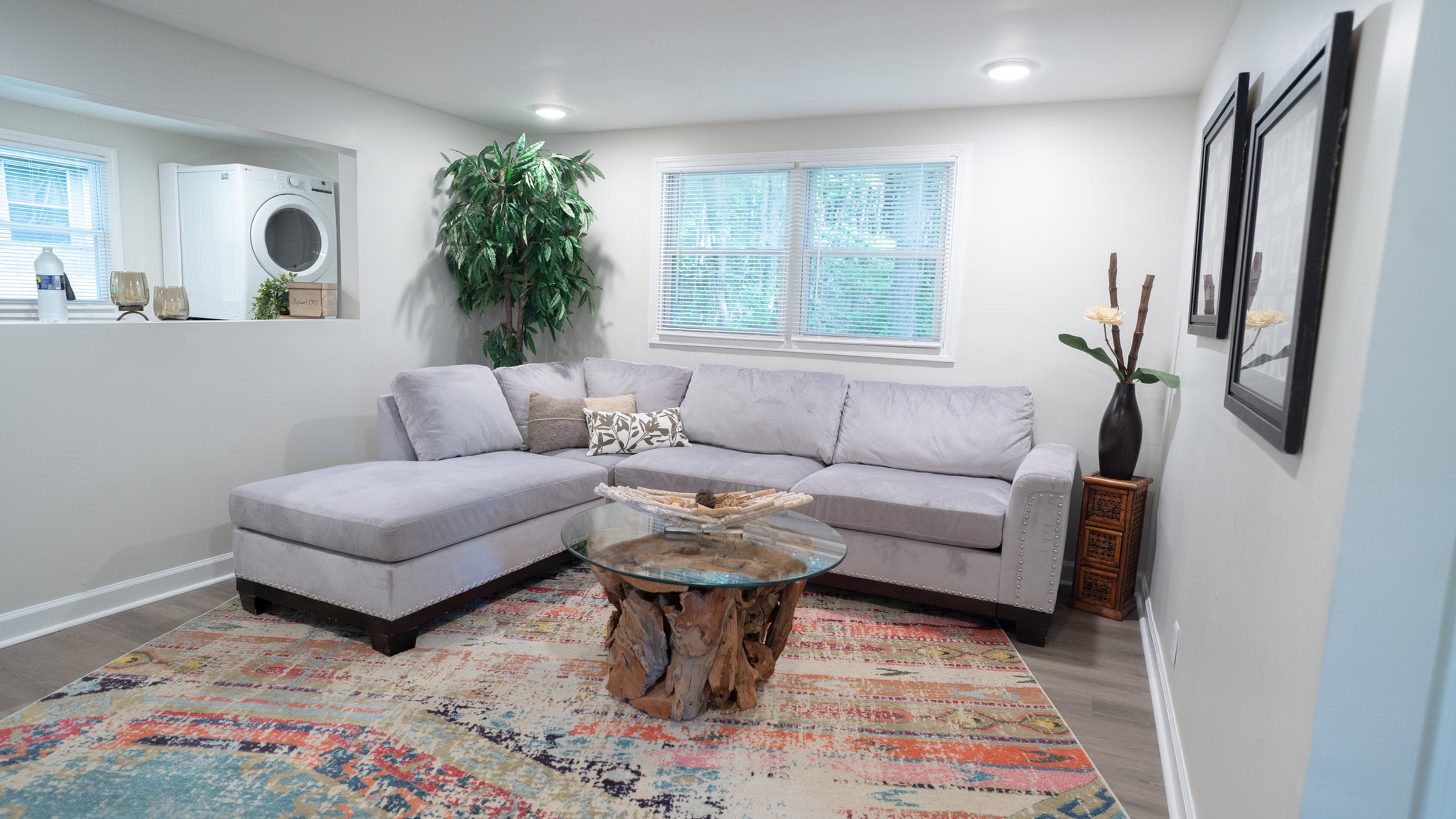 Vacant living room fully furnished and staged